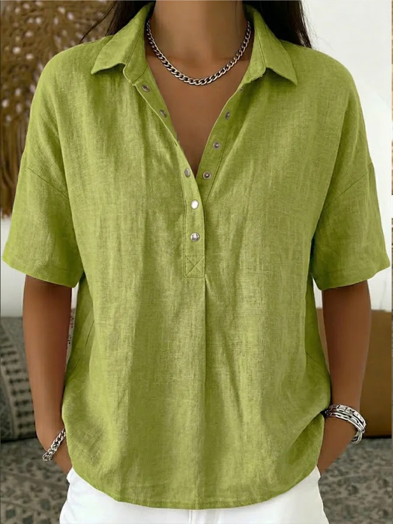 Karina - Blouse Femme Col Classique Décolleté V Boutons Manches Courtes Confort