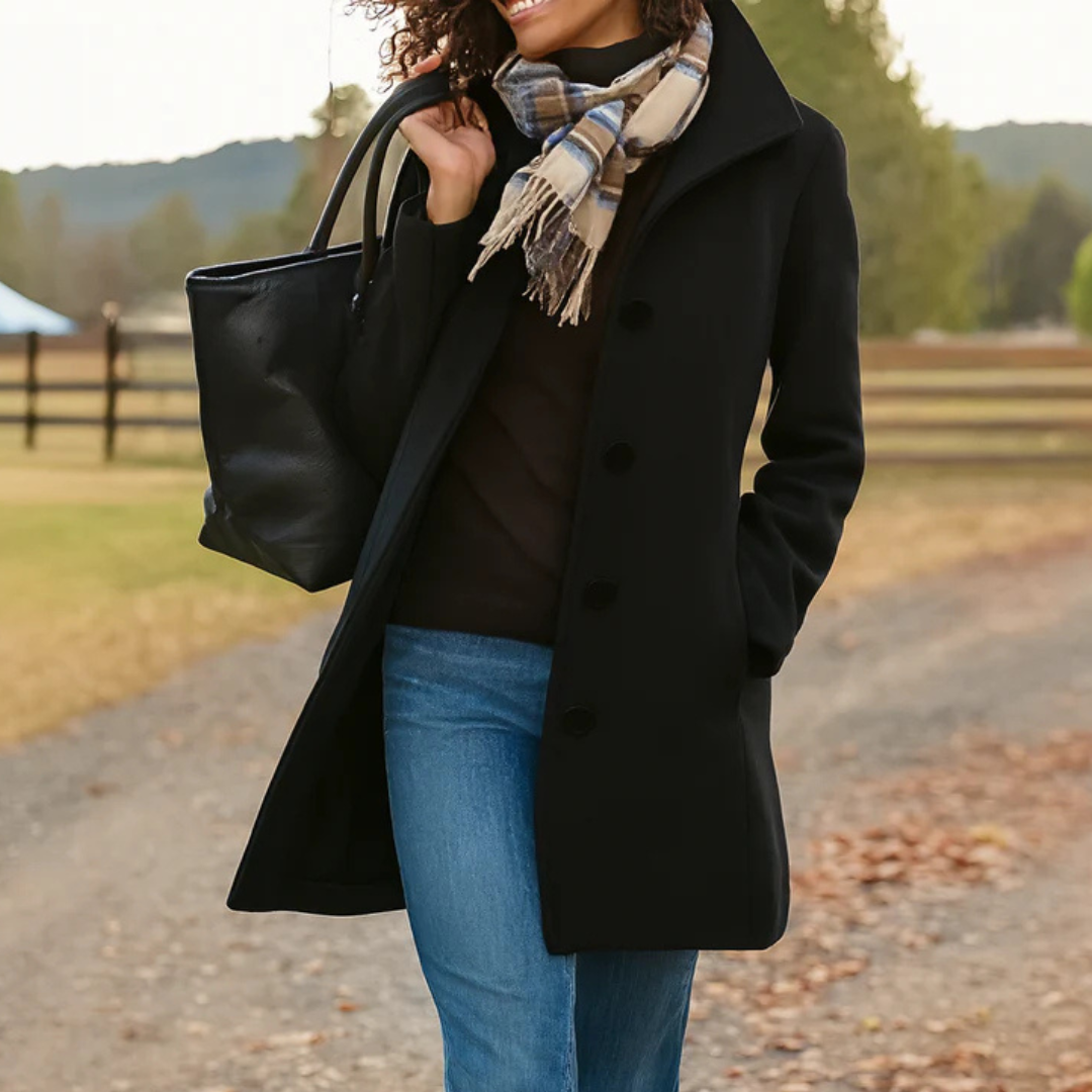 Renate - Manteau femme long boutonné au style classique