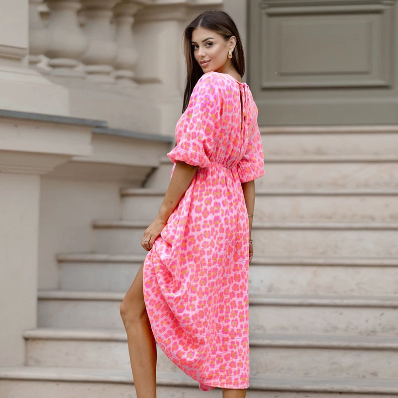 Cenovia - Robe Imprimée Femme à Décolleté V Élégant