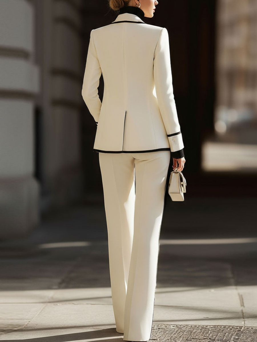 Praxine - Ensemble Femme Tailleur Élégant Blazer Double Boutonnage et Pantalon Large