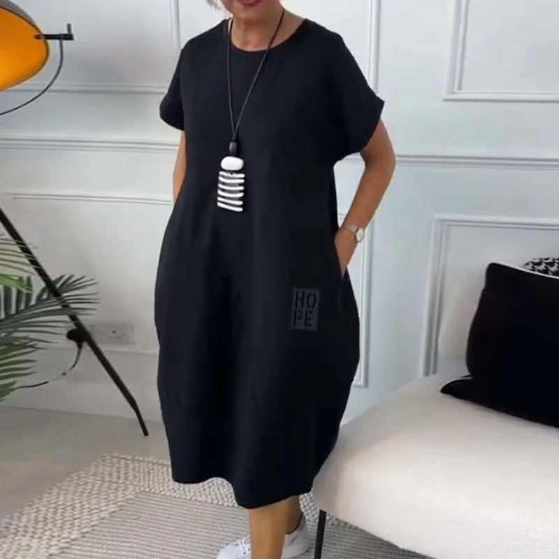 Marie - Robe Décontractée à Manches Courtes avec Imprimé Lettre pour Femme