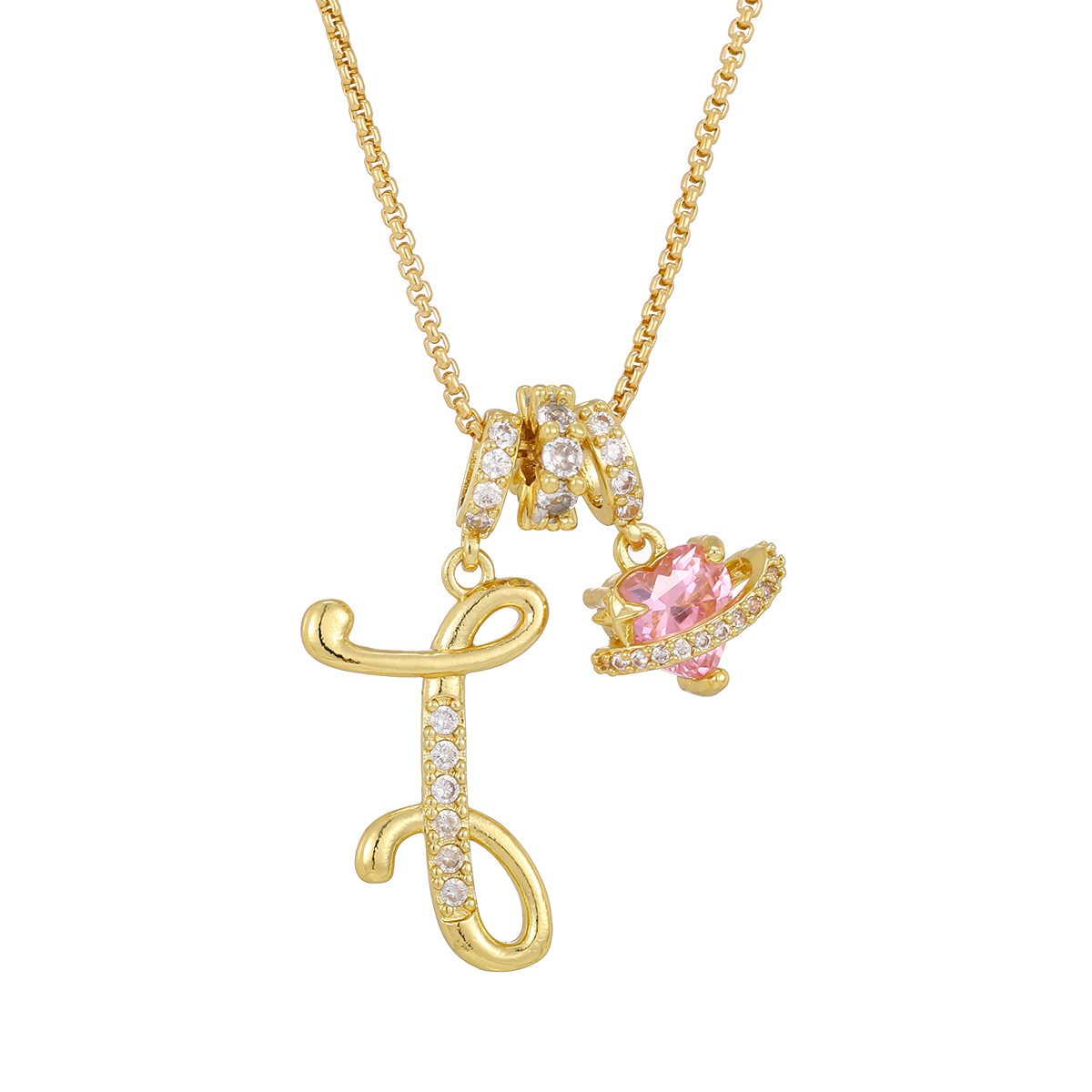 Carmelle - Collier Initiale Avec Cœur Rose Brillant