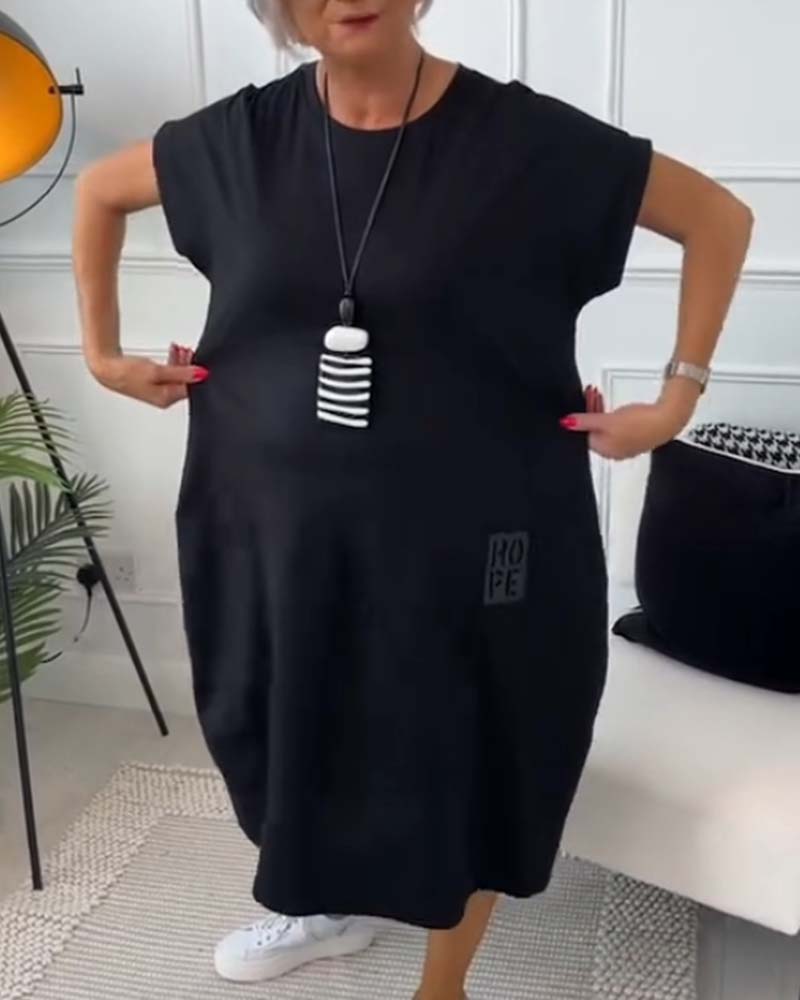 Marie - Robe Décontractée à Manches Courtes avec Imprimé Lettre pour Femme