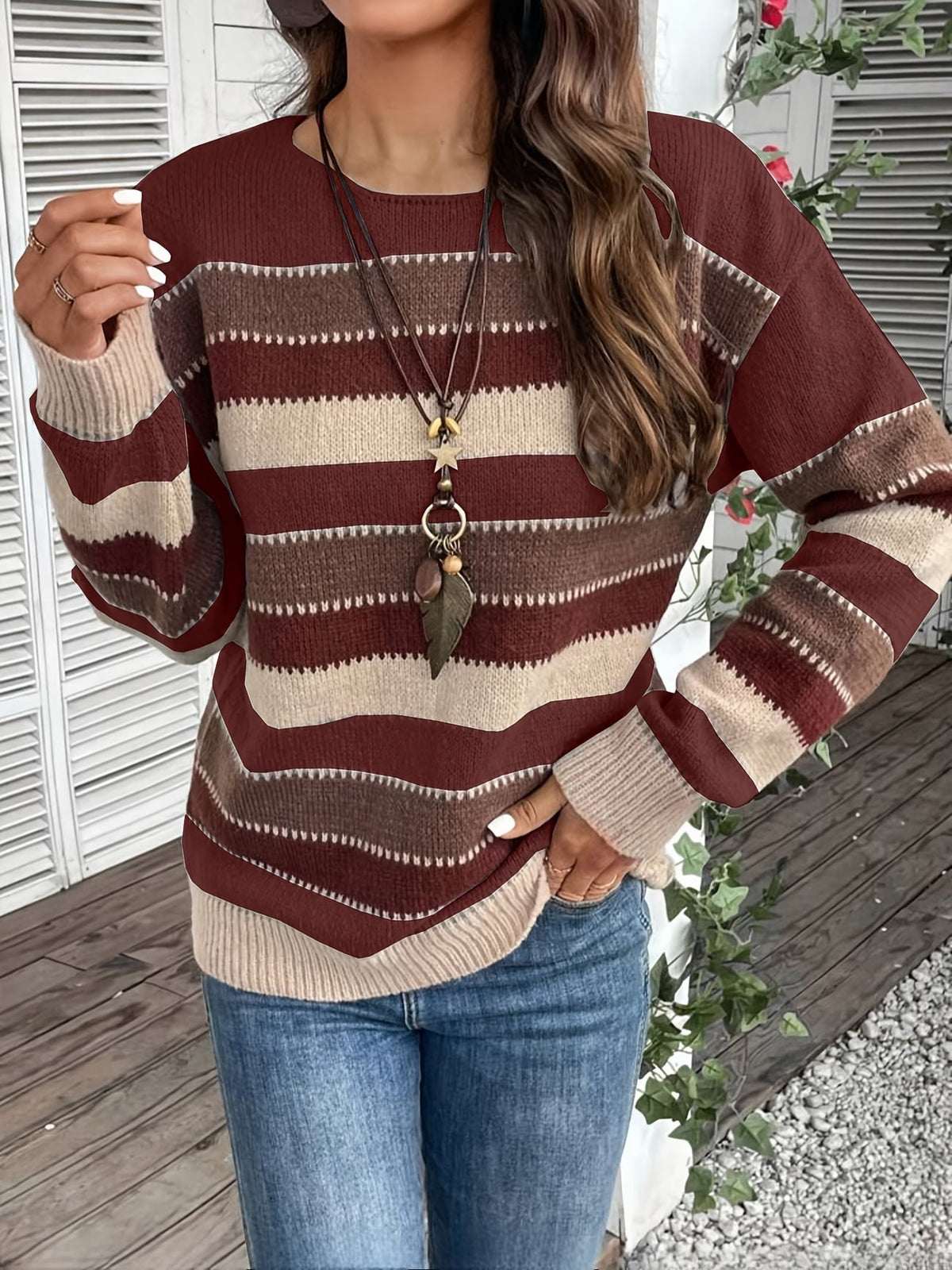 Lucette - Pull femme rayé en maille à manches longues