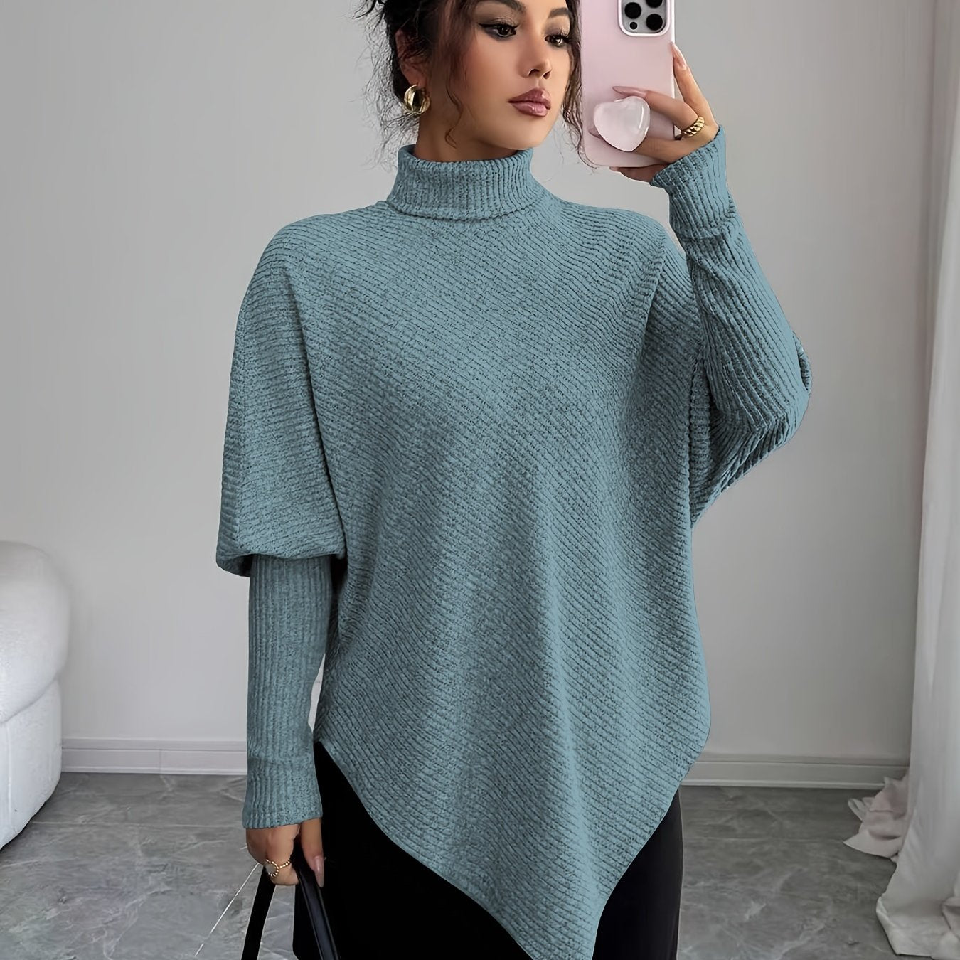 Ilyssa - Pull Asymétrique Col Montant Élégance Moderne