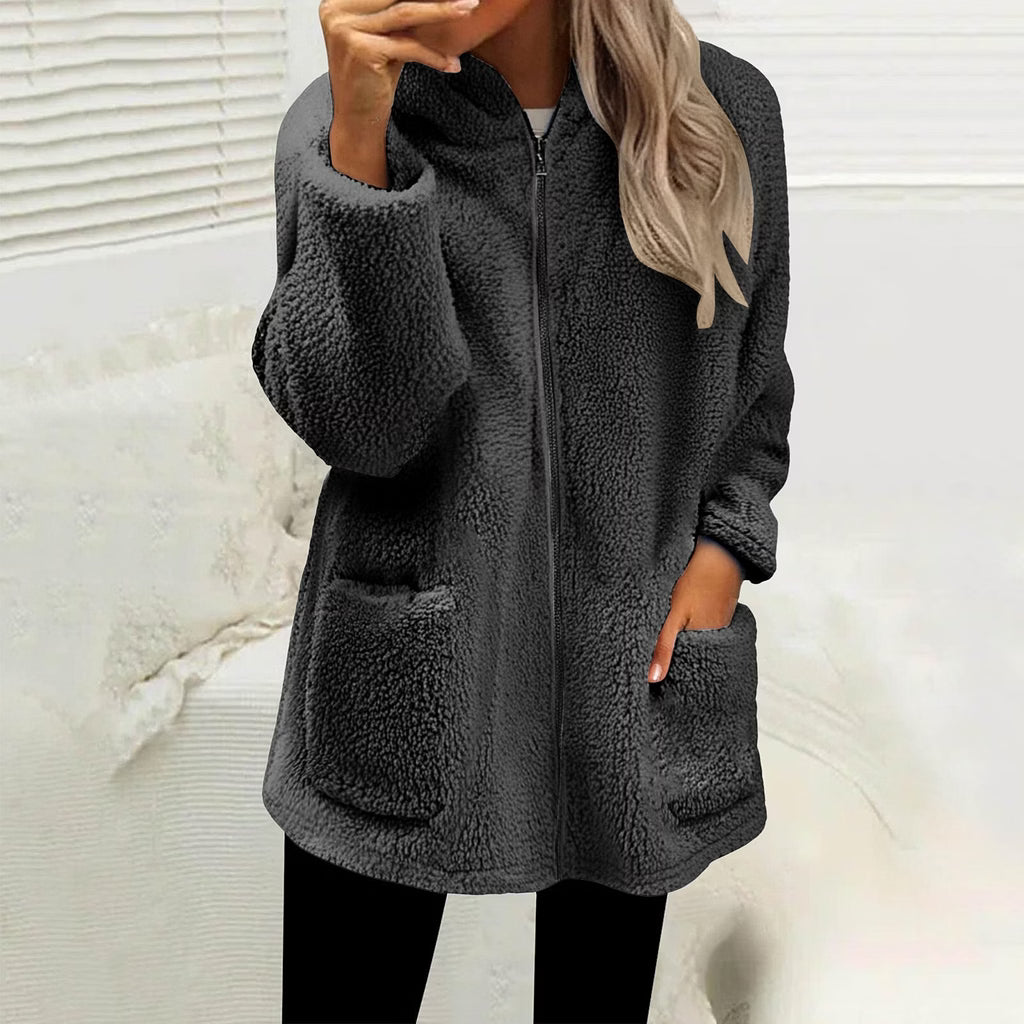 Stien - Women's knitted zip-up mock neck cardigan with decorative buttons