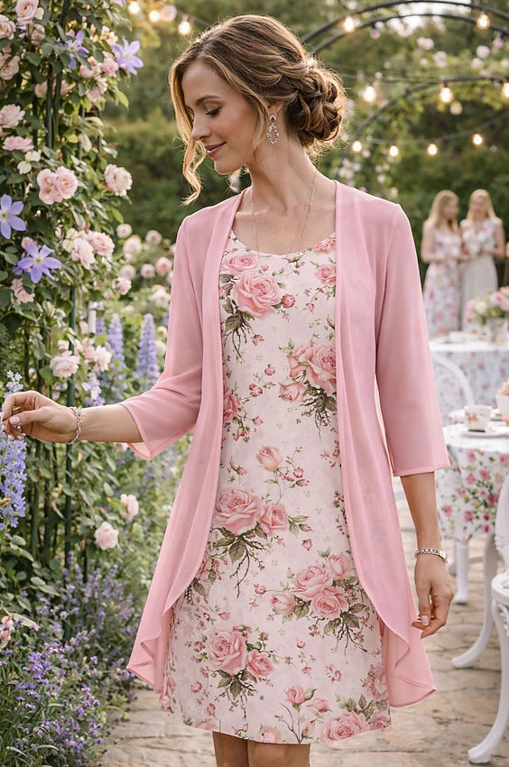 Ilynessa - Ensemble femme robe en chiffon avec cardigan léger