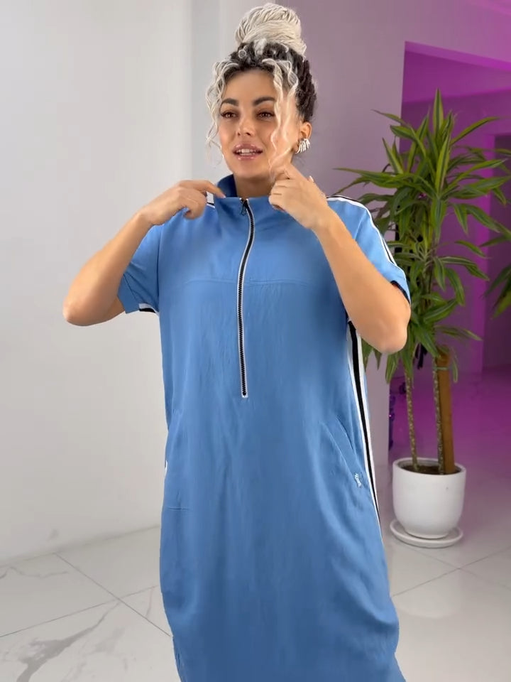 Gavrixa - Robe femme longue zippée col montant coupe fluide style sport chic confortable