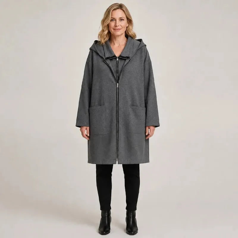 Éléane - Women's mid-length hooded coat with zipper