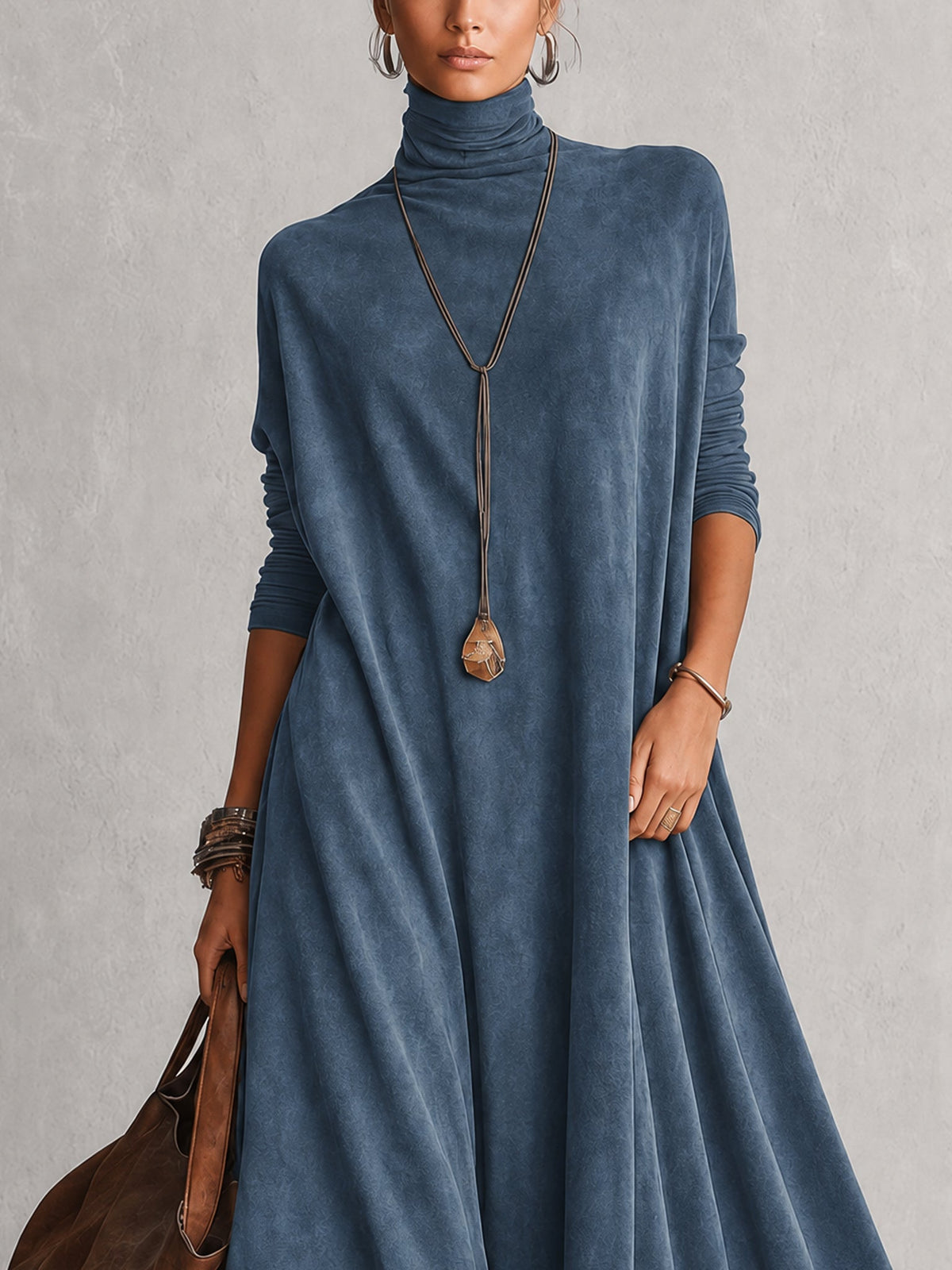 Gonneke - Robe femme longue effet suédé avec dentelle