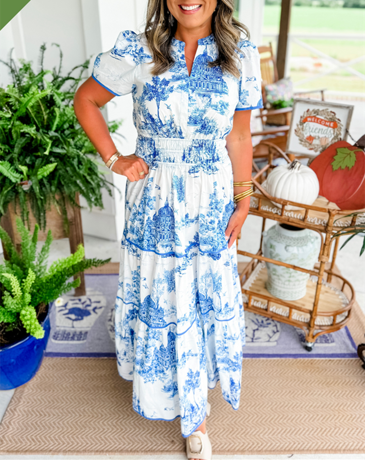 Selindra - Robe Maxi Classique à Imprimé Toile
