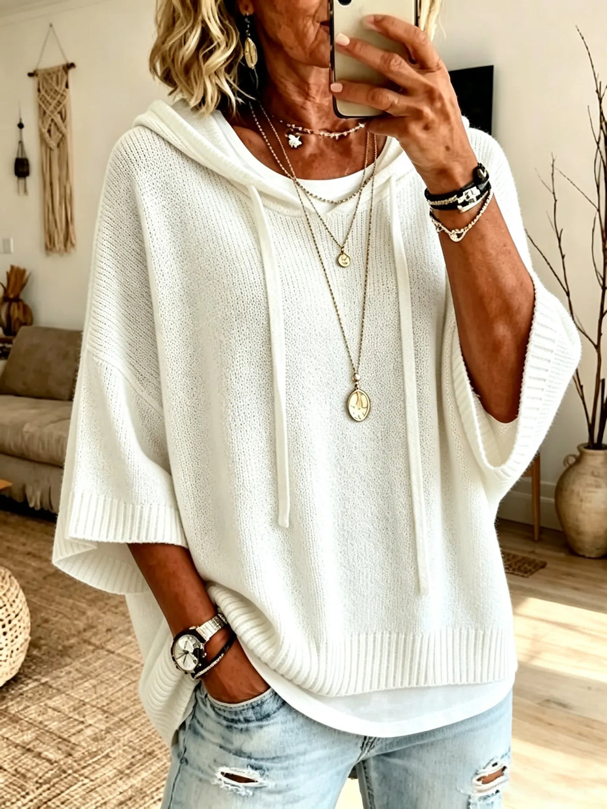 Vérène - Pull à capuche femme oversize en maille douce