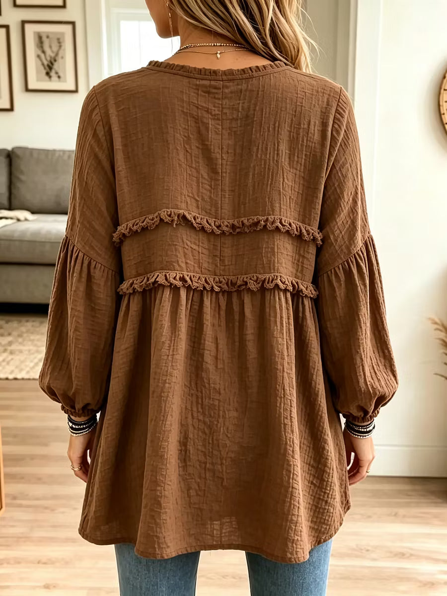 Noëlie - Women's loose-fit babydoll tunic with ruffles and balloon sleeves