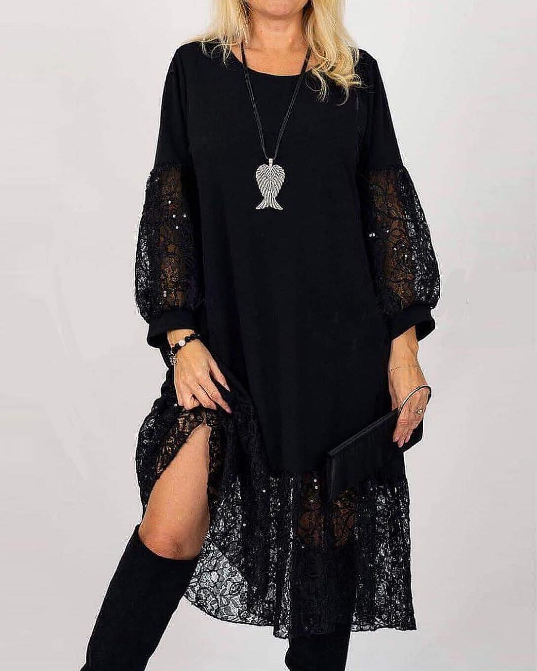 Marisellea - Robe Élégante Patchwork Dentelle