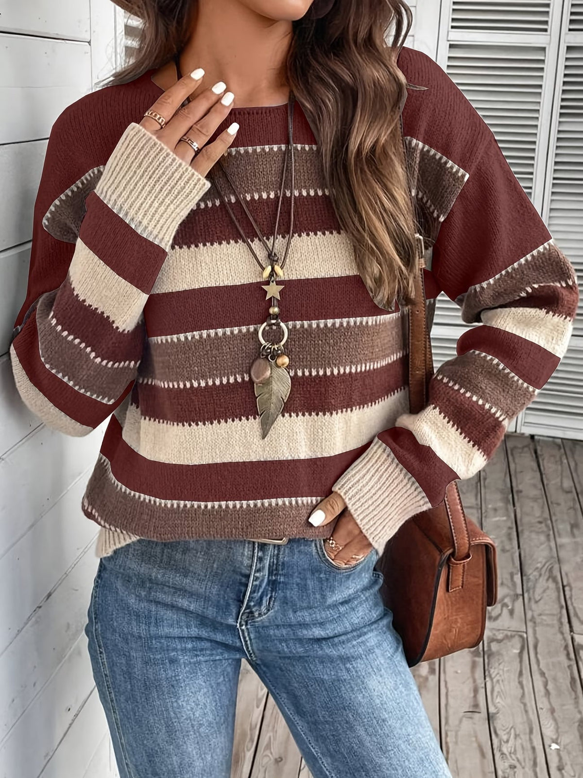 Lucette - Pull femme rayé en maille à manches longues