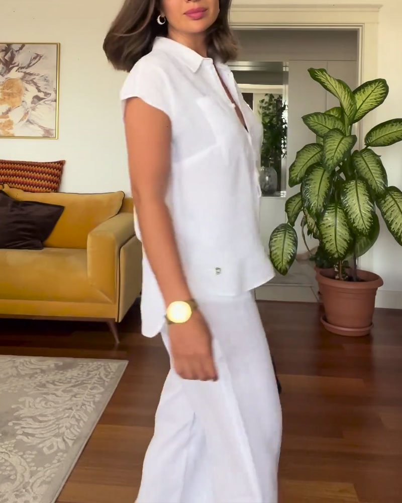 Quinara - Costume coton et lin couleur unie pantalon décontracté