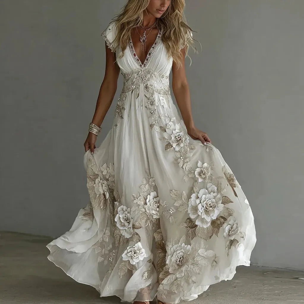 Noemiya - Robe longue femme en chiffon avec dentelle brodée