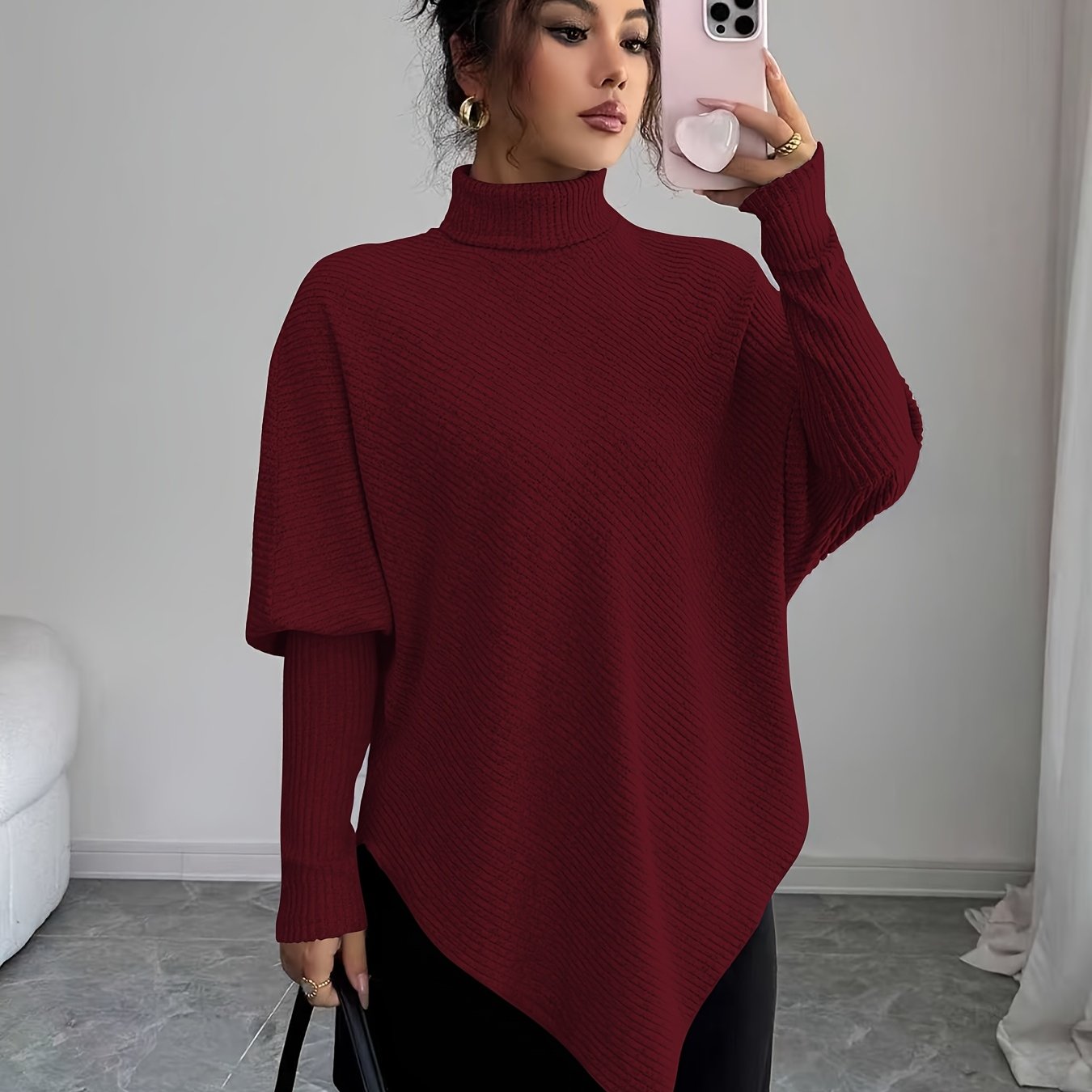 Ilyssa - Pull Asymétrique Col Montant Élégance Moderne