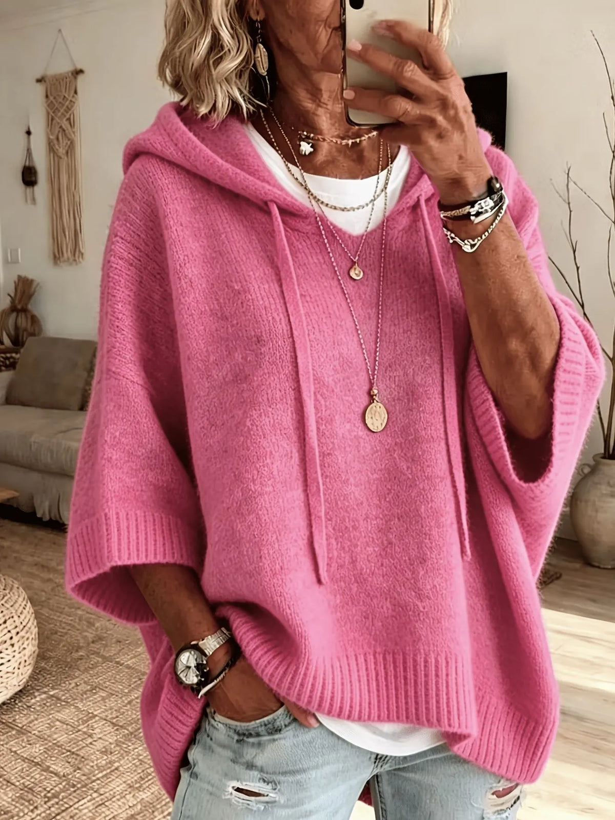 Vérène - Pull à capuche femme oversize en maille douce