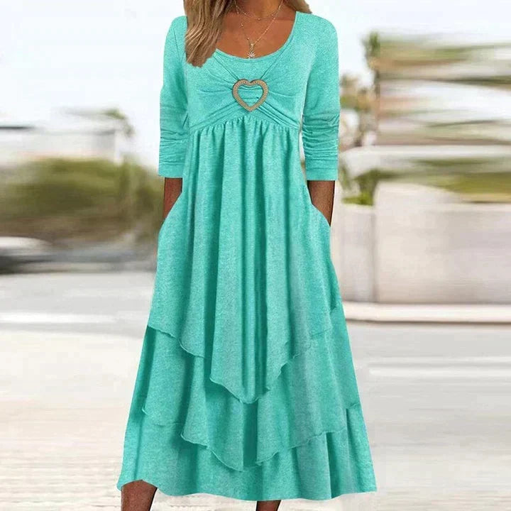 Joline - Robe midi femme superposée avec détail cœur