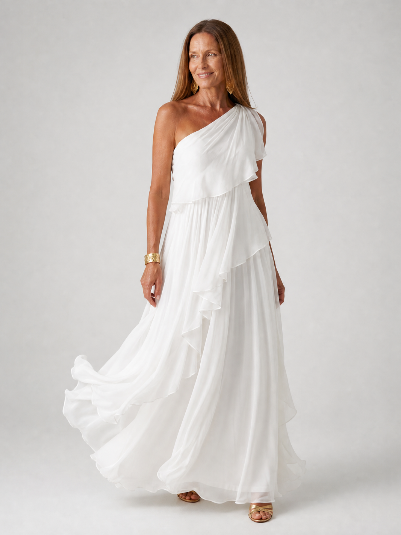 Zeline - Robe maxi verte asymétrique à volants
