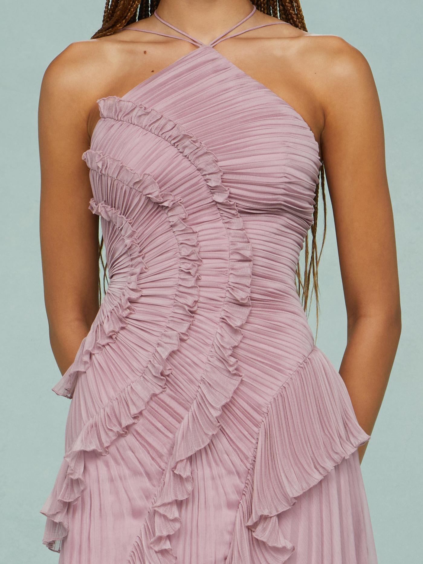 Bravielle - Robe longue femme plissée avec volants asymétriques élégants