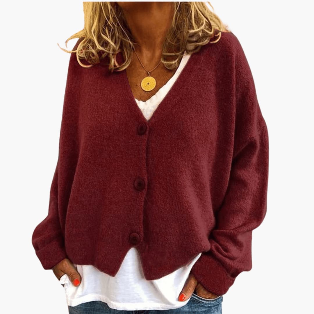 Sixtine - Cardigan femme tricoté boutonné à coupe décontractée douce