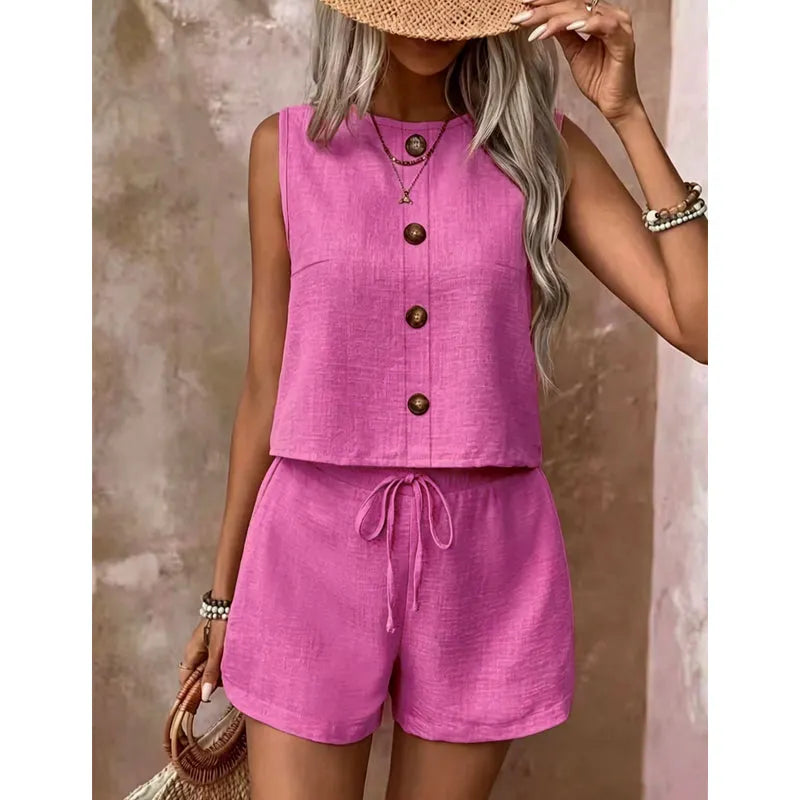 Fynoria - Ensemble femme top sans manches et short à boutons