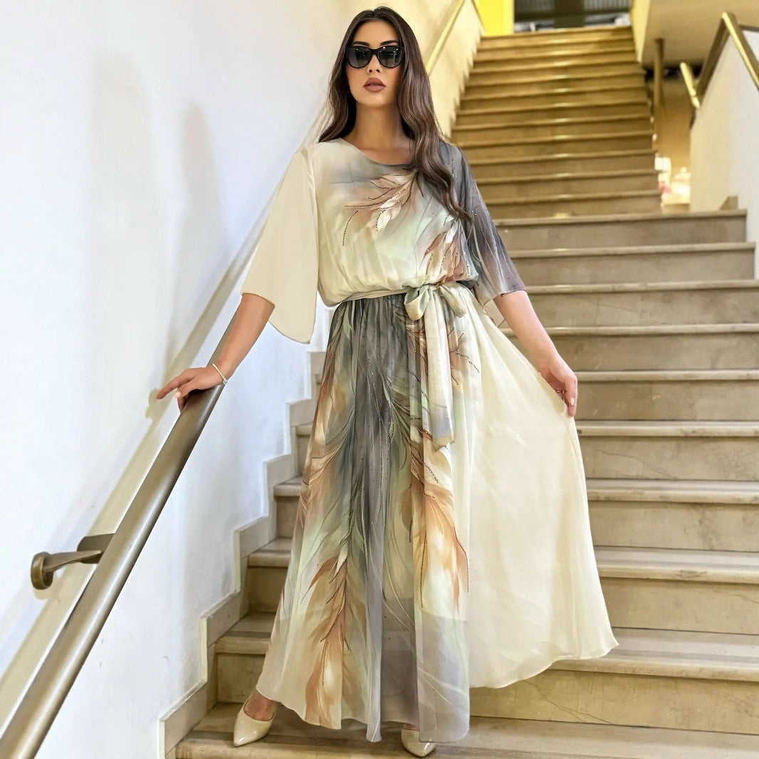 Orythessa - Robe maxi fluide en chiffon élégant imprimé vert