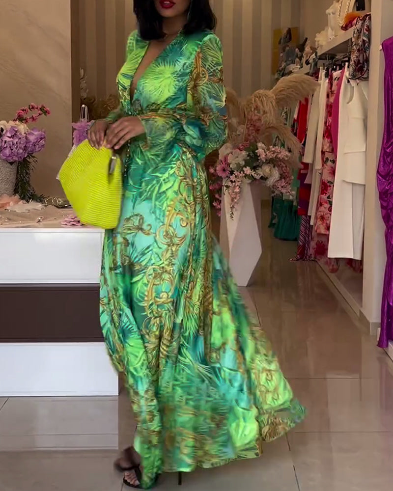 Aceline - Robe Longue à Imprimé Élégant et Taille Empire