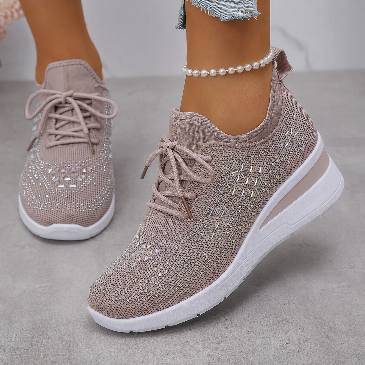 Esmeralda - Baskets femme compensées scintillantes avec maille respirante