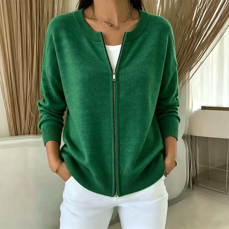 Saartje - Women's knit cardigan with crew neck and zip fastening