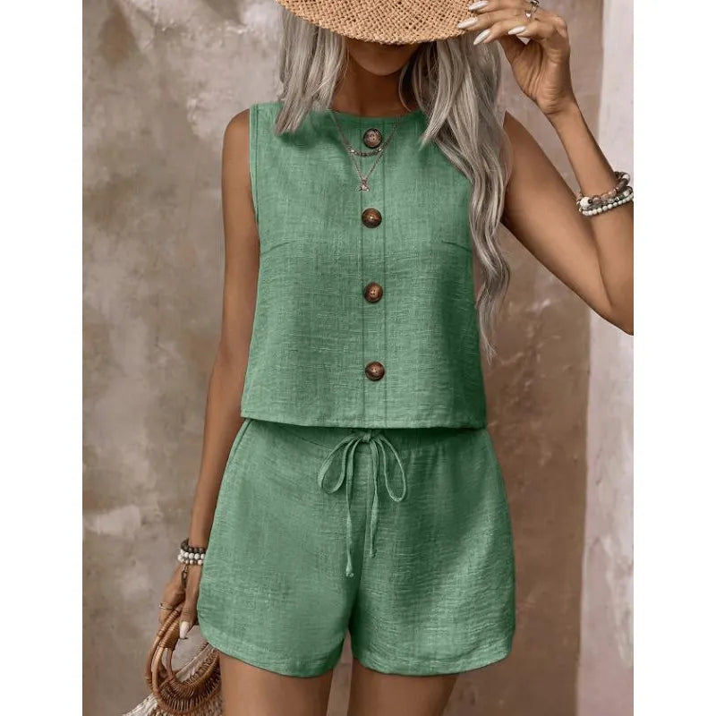 Fynoria - Ensemble femme top sans manches et short à boutons