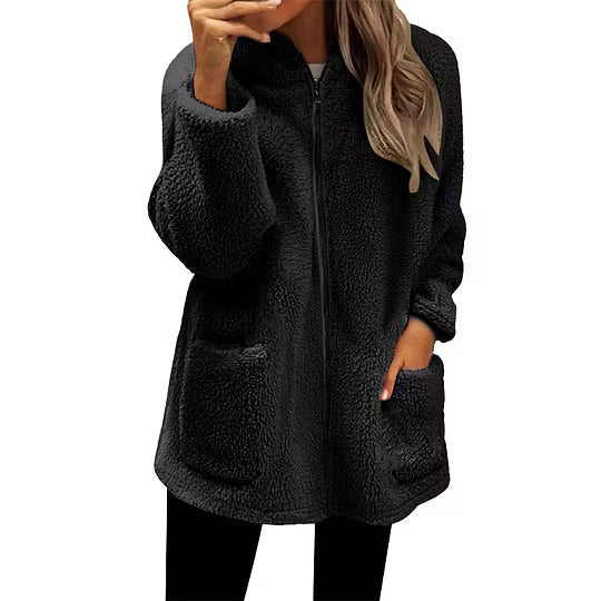 Stien - Women's knitted zip-up mock neck cardigan with decorative buttons
