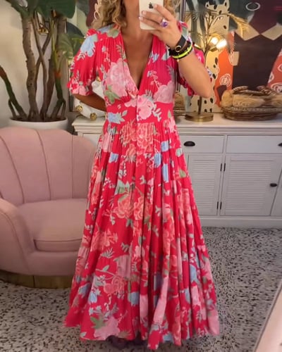 Isabeau - Robe Longue Confortable avec Col V et Poches