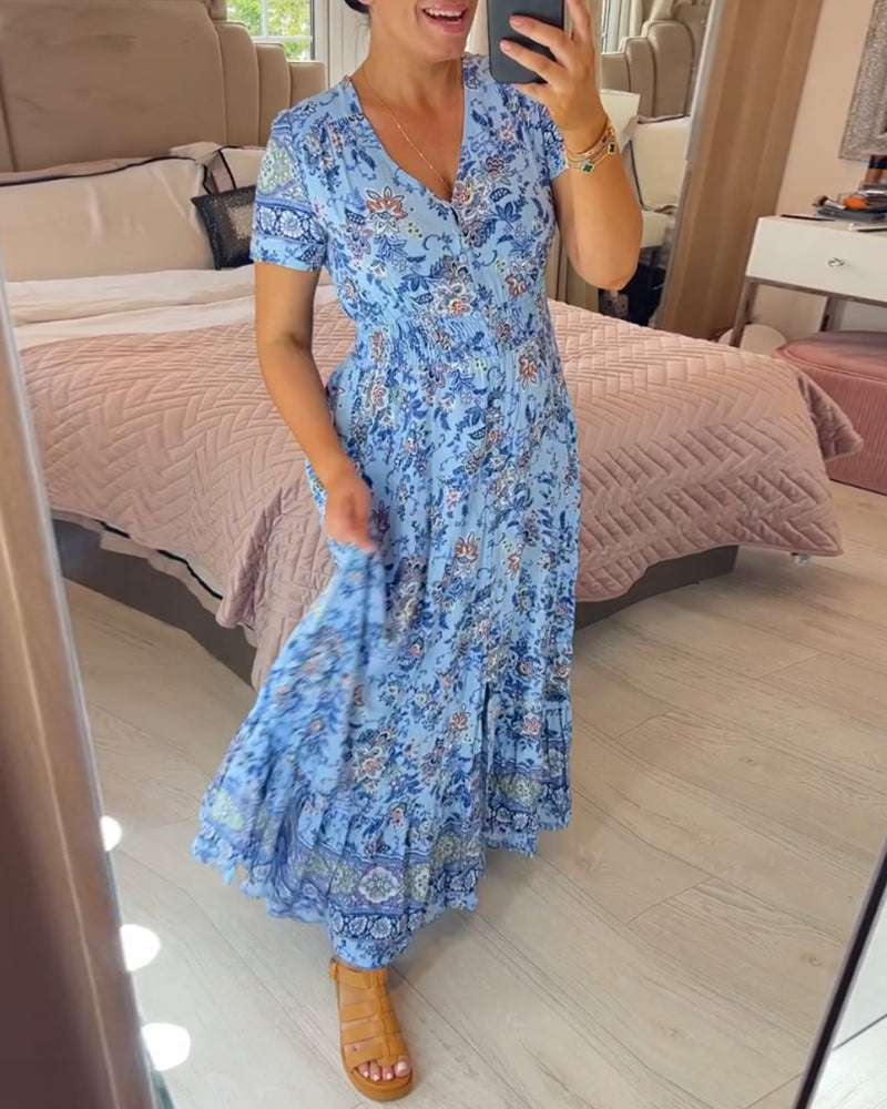 Denise - Robe Maxi à Imprimé Floral et Décolleté en V