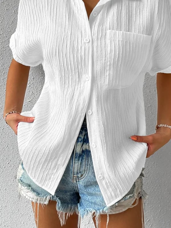 Plyora - Chemisier Femme Ample Boutonné Col Classique Style Casual