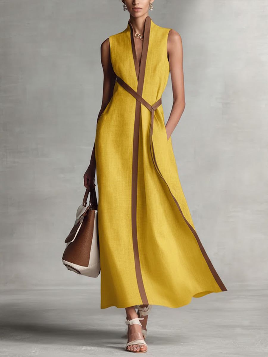 Azyra - Robe Longue Femme Fluide Sans Manches Coupe Élégante Taille Croisée