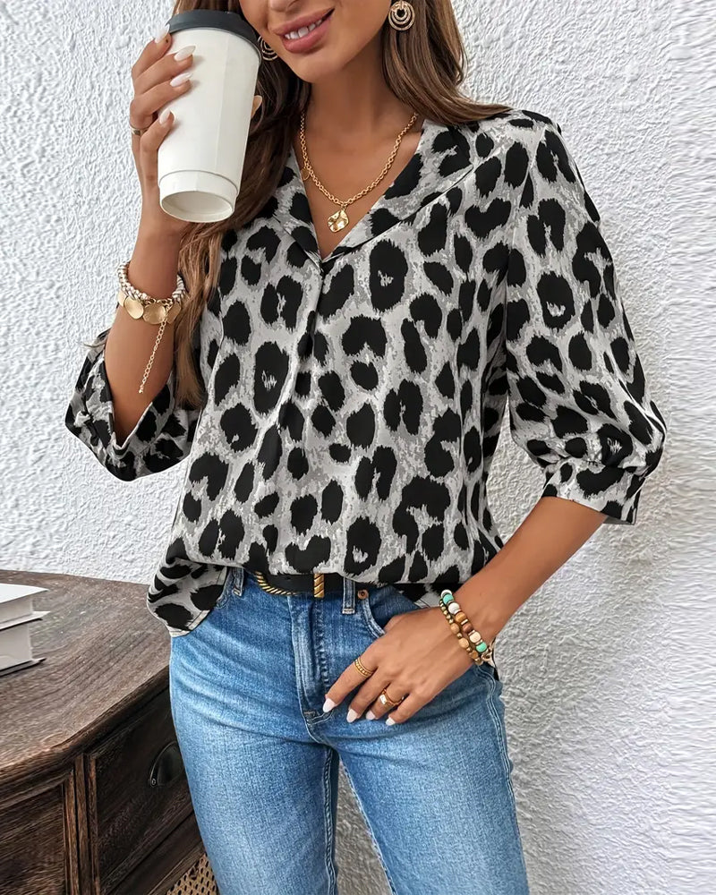 Astoria - Blouse à Manches Mi-Longues Imprimé Léopard Large