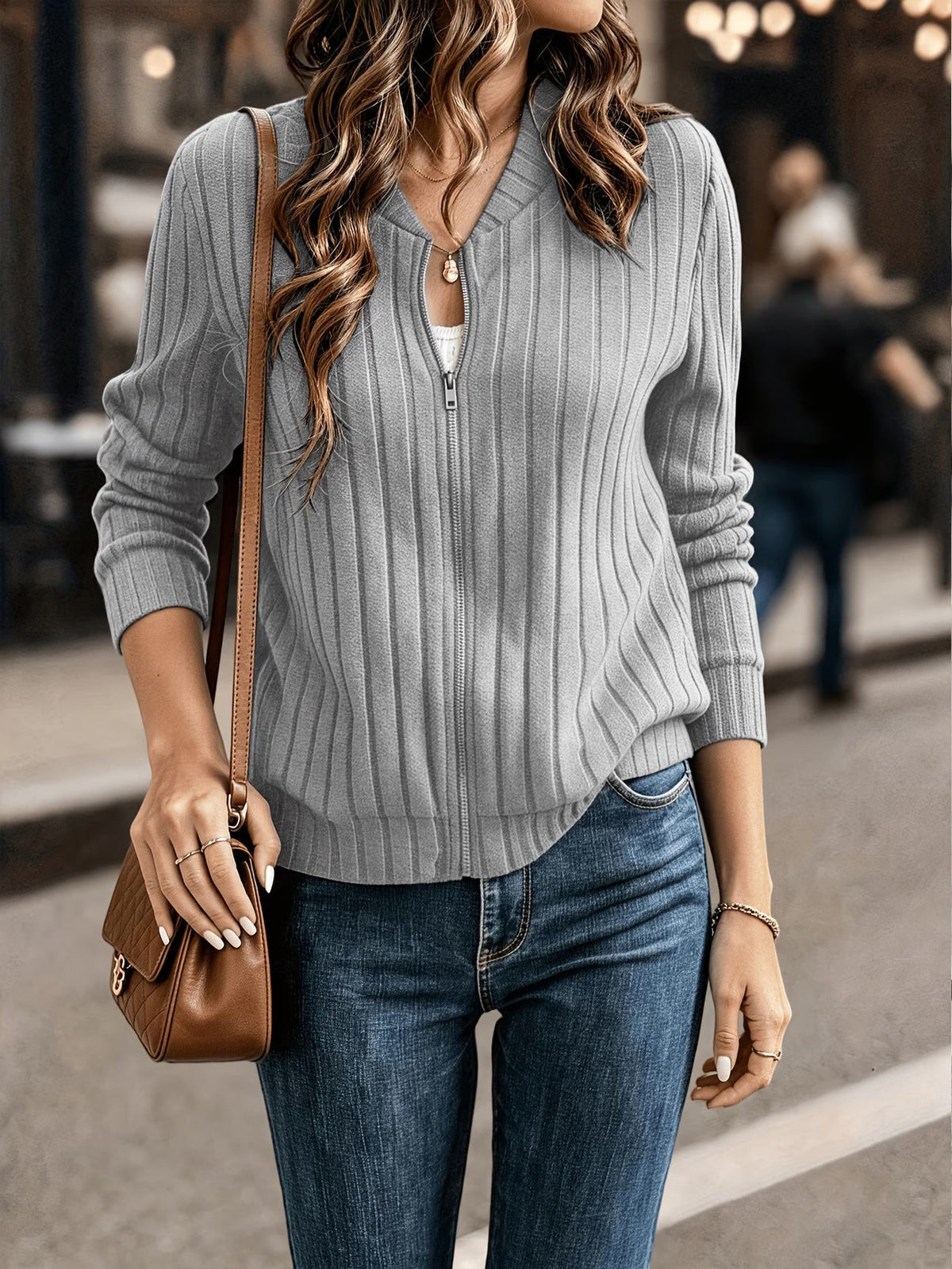 Coby - Veste femme côtelé avec fermeture zippée