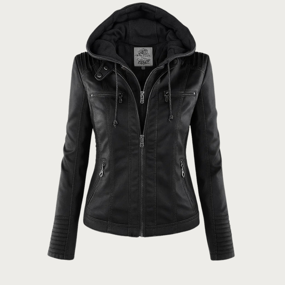 Rieke - Women's faux leather hooded jacket with zipper