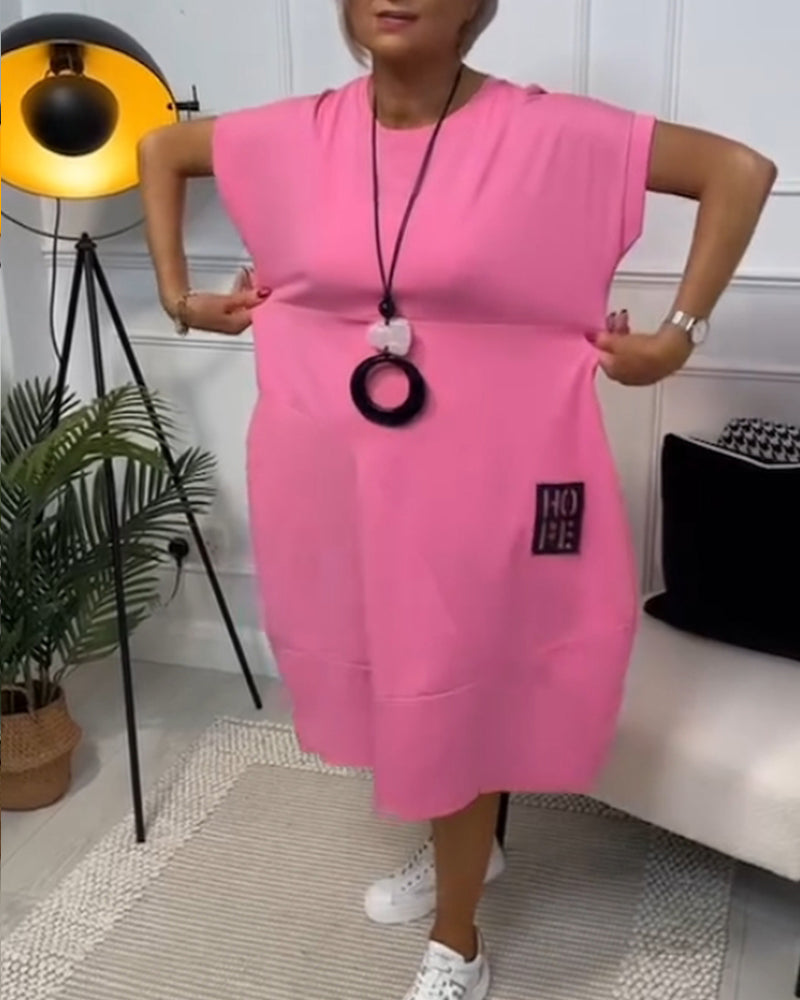 Marie - Robe Décontractée à Manches Courtes avec Imprimé Lettre pour Femme