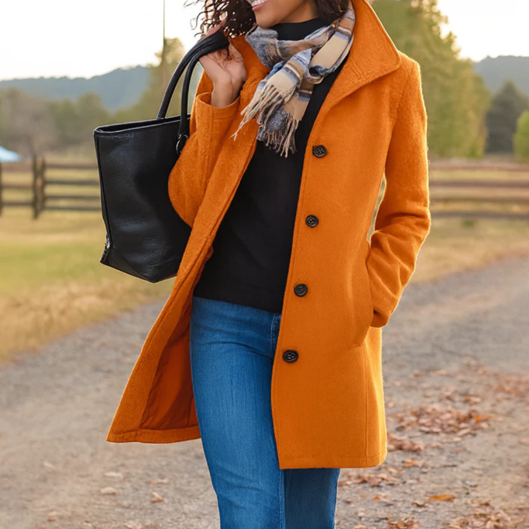 Renate - Manteau femme long boutonné au style classique