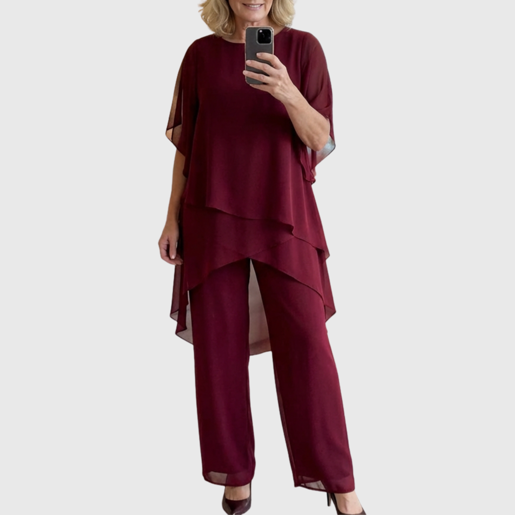 Fosira - Ensemble Femme Élégant Drapé Pantalon Palazzo Fluide