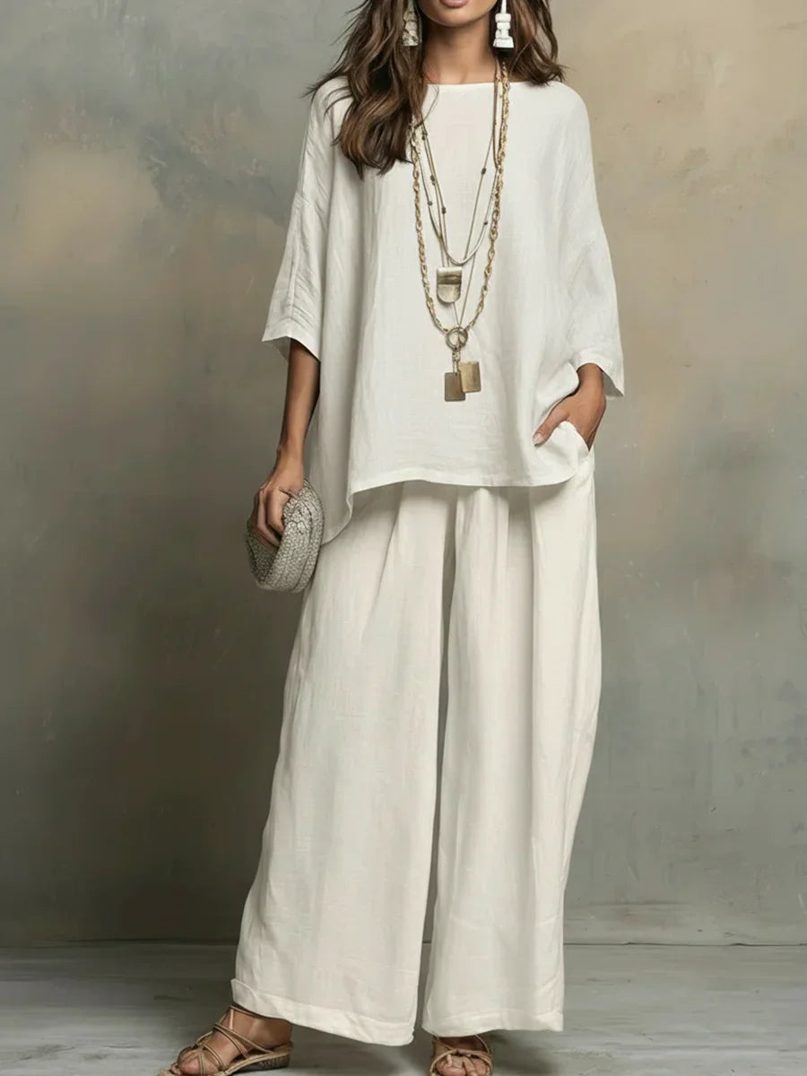 Tyvella - Ensemble Femme Lin Deux Pièces Coupe Ample Pantalon Fluide