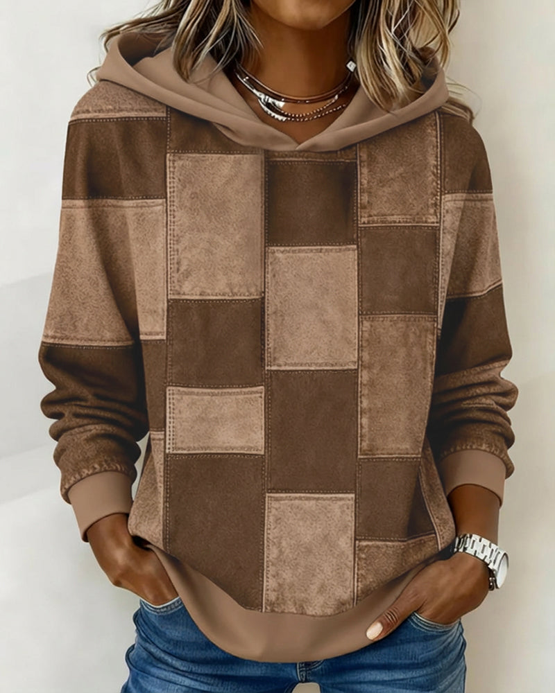 Gwenarissa - Sweat à Capuche Patchwork Denim Moderne
