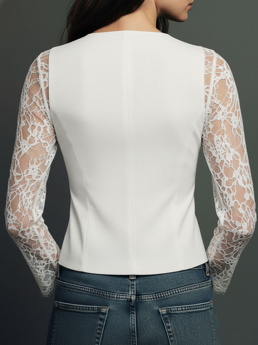 Bruxelle - Blouse Femme Élégante en Dentelle à Manches Transparentes
