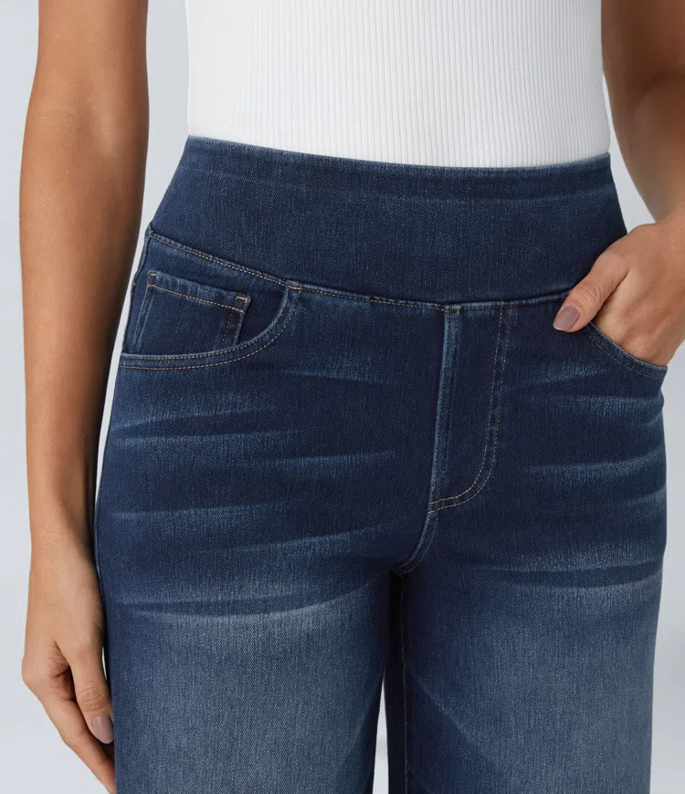 Ruvessa - Jean femme taille haute jambe large très extensible coupe moderne