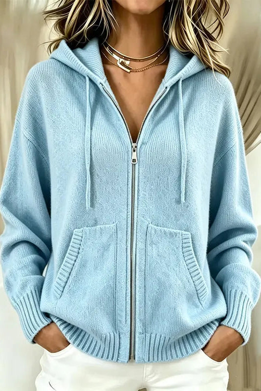 Charlène - Cardigan femme zippé à capuche en maille douce