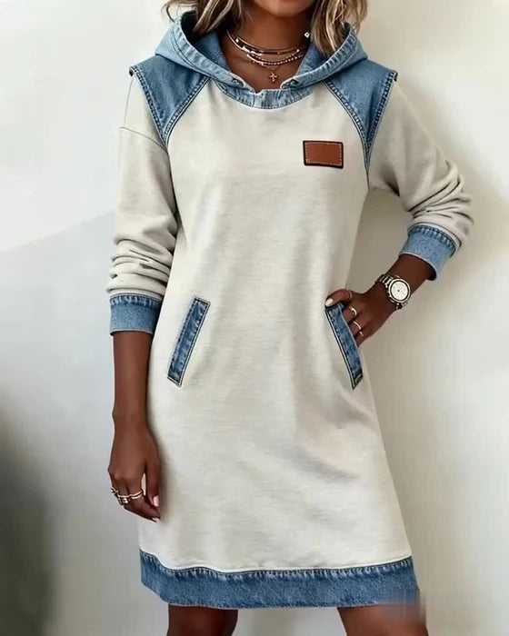 Lunariae - Robe casual à capuche style contrasté